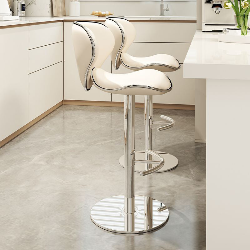 Modern Minimalist Curve Triangle Round Napa Leather Metal Bar Stool Backrest Armless For Dining Room