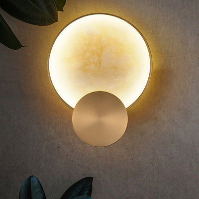 Modern Minimalist Round Iron Marble LED Wall Sconce Lamp For Living Room