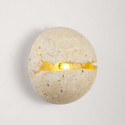 Traditional Japanese Crack Yellow Travertine Semicircle 1-Light Wall Sconce Lamp For Living Room