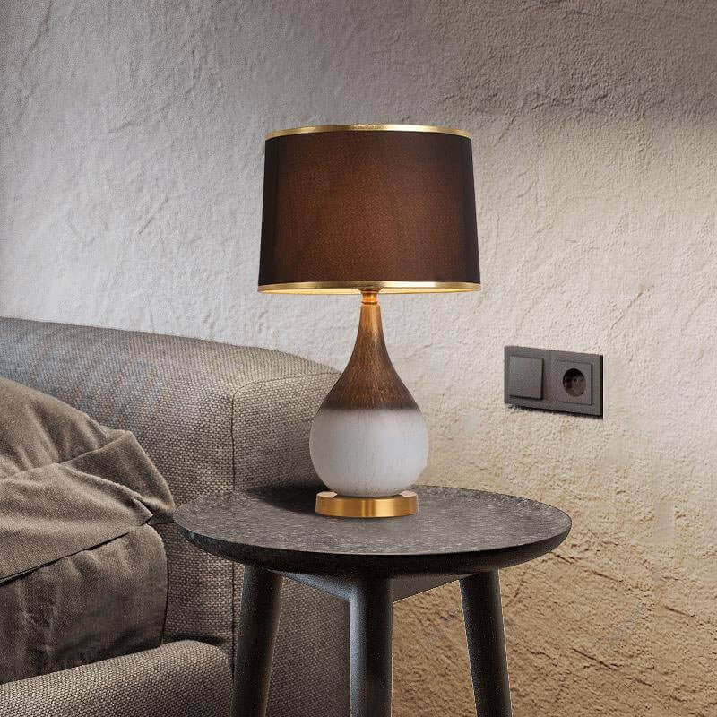 Contemporary Nordic Ceramic Fabric Cylinder 1-Light Table Lamp For Bedroom