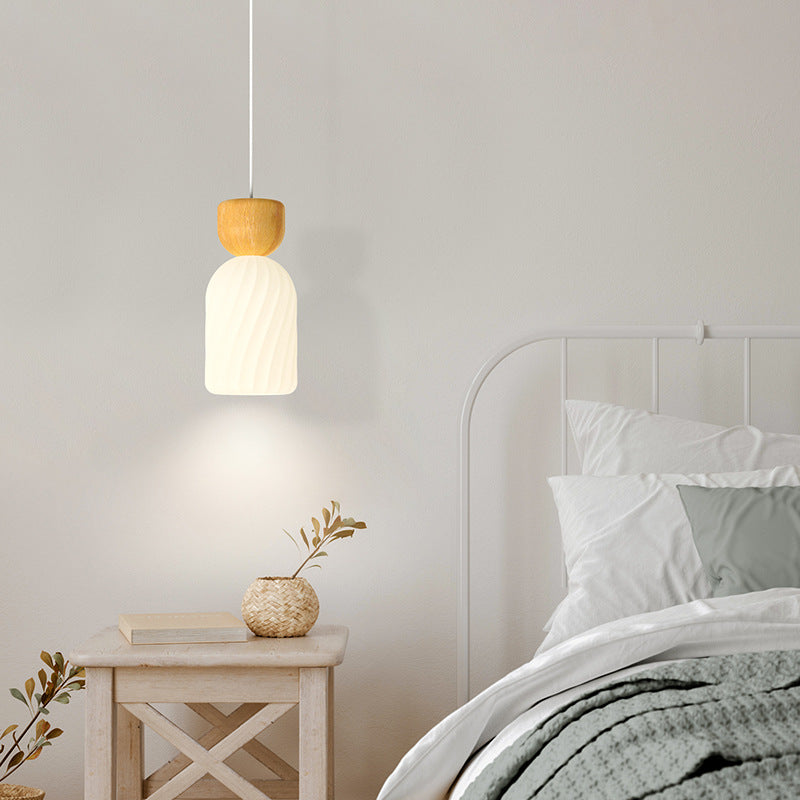 Contemporary Scandinavian Log Glass Round 1-Light Pendant Light For Bedroom