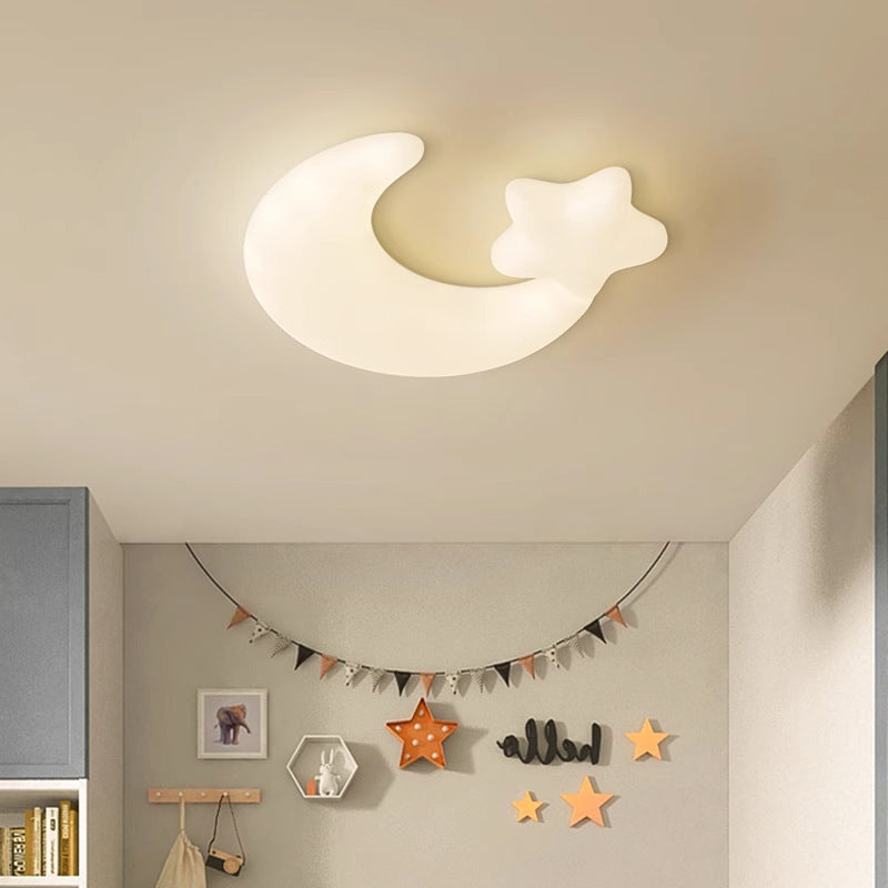 Modern Minimalist Moon Star PE Iron LED Flush Mount Ceiling Light For Bedroom