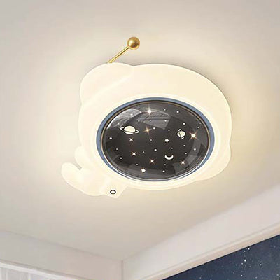 Modern Art Deco Kids Iron PE Astronaut Round LED Flush Mount Ceiling Light For Bedroom