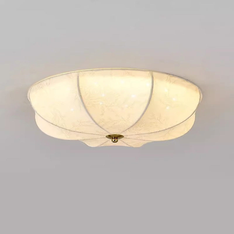 Traditional French Iron Fabric Round 3/4/5 Light Flush Mount Ceiling Light For Bedroom