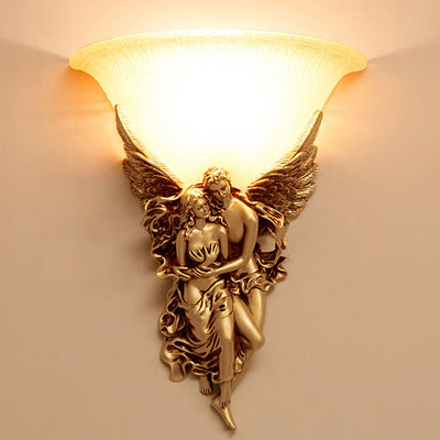 Traditional European Vintage Angel Resin Design Glass 1-Light Wall Sconce Lamp For Hallway