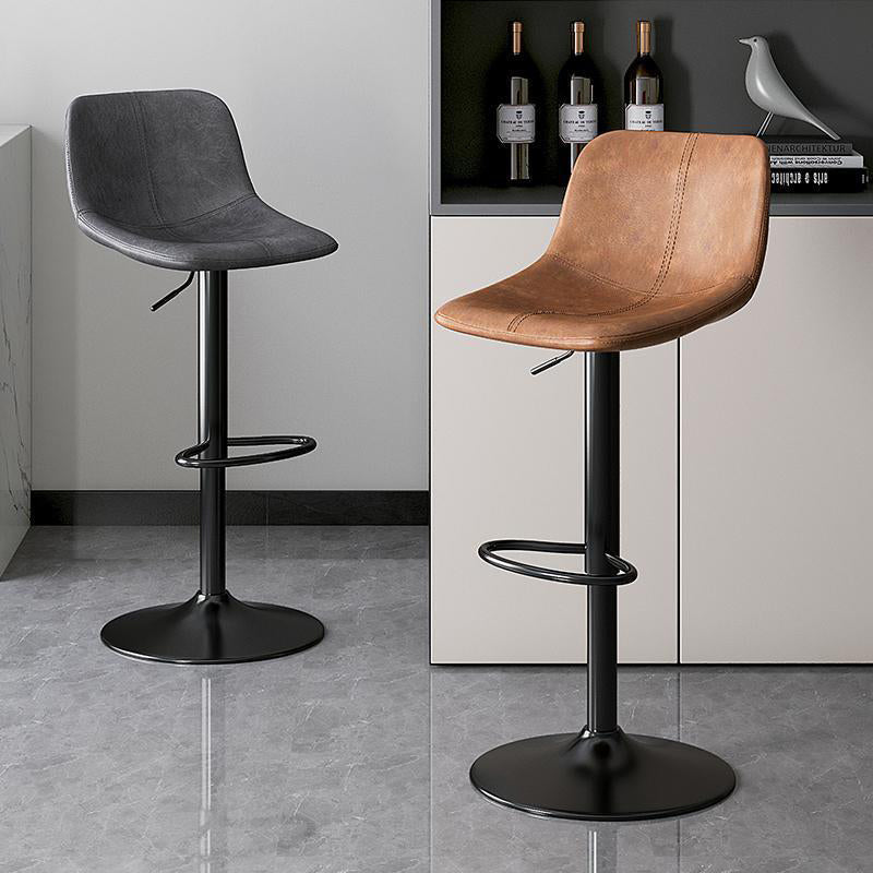 Contemporary Luxury Curved Leather Height Adjustable Swivel Bar Stool Backrest Footrest For Dining Room