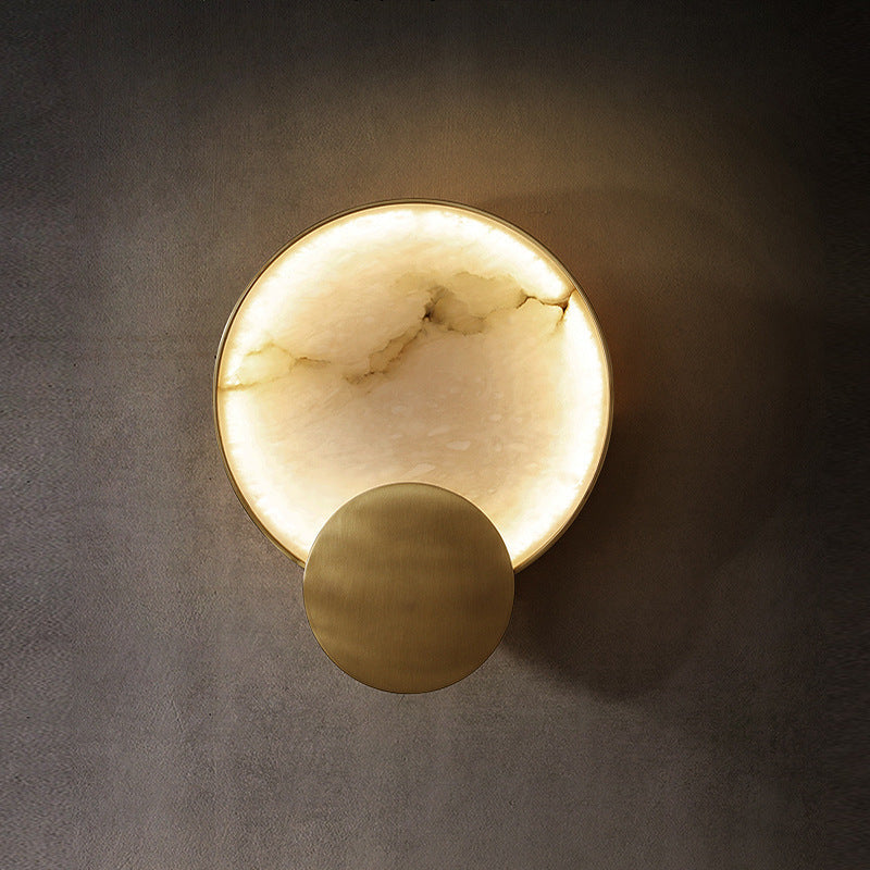 Contemporary Nordic Metal Marble Round LED Wall Sconce Lamp For Bedside