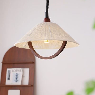 Traditional Japanese Solid Wood Round 1-Light Pendant Light For Living Room