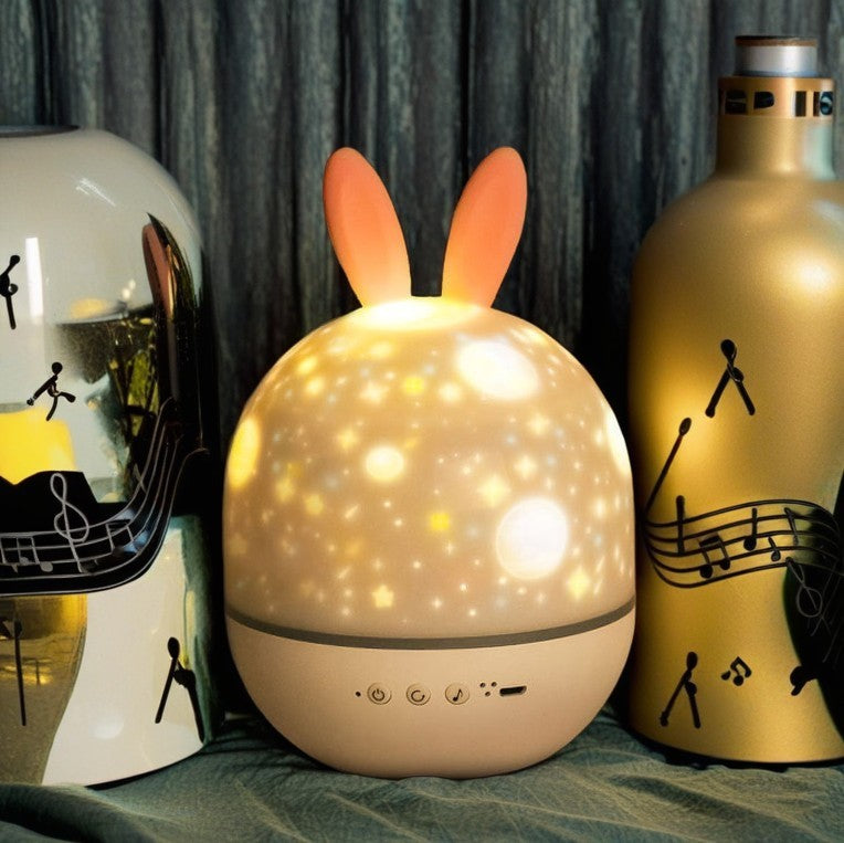 Contemporary Creative Kids Projectable Round Rabbit Deer ABS LED Table Lamp For Bedroom