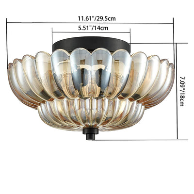 Contemporary Luxury Floral Glass Iron 3-Light Semi-Flush Mount Ceiling Light For Bedroom