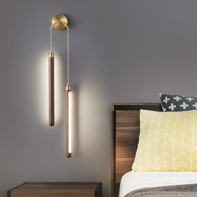 Modern Minimalist Linear Wood Copper Acrylic LED Wall Sconce Lamp For Bedroom