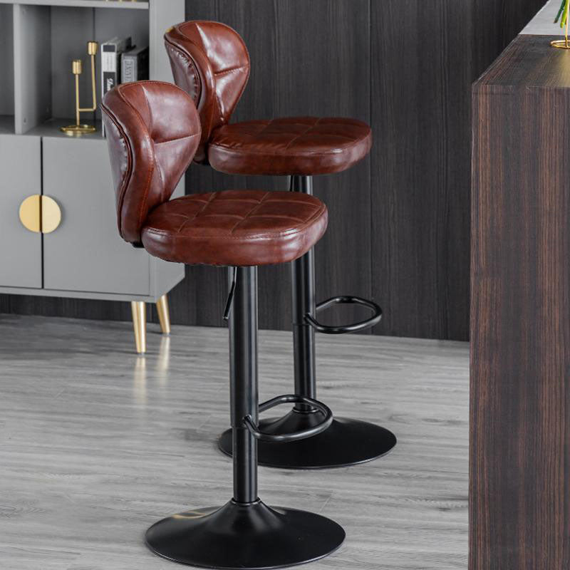 Modern Minimalist Square Leather Metal Bar Stool Backrest Armless For Dining Room