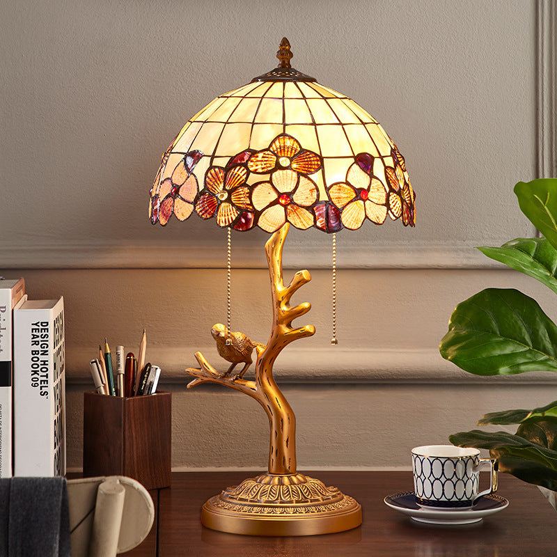 Contemporary Luxury Full Copper Bird Decoration Natural Shell Shade 2-Light Table Lamp For Home Office