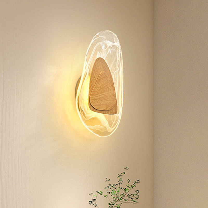 Contemporary Scandinavian Oval Glass Wood Hardware LED Wall Sconce Lamp For Living Room