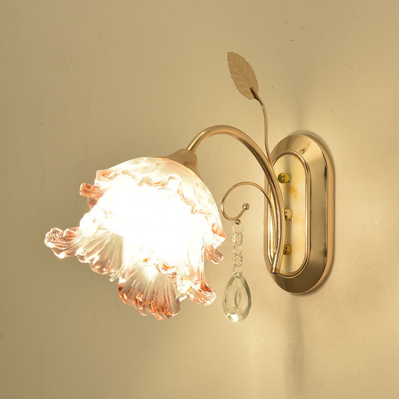 Moderne Luxus Blume Glas Schatten Hardware 1-Licht Wand Leuchte Lampe Für Schlafzimmer 