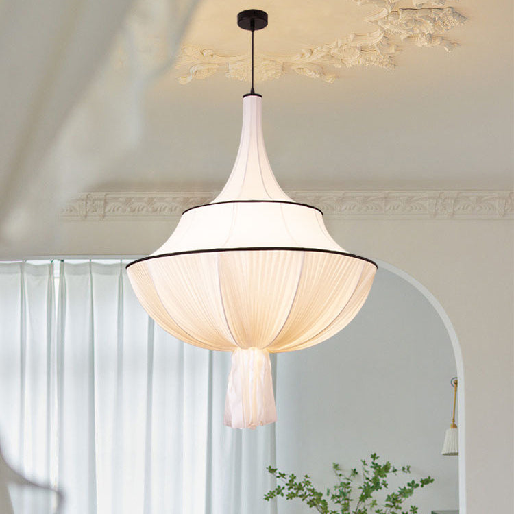 Modern Minimalist Cake Hardware Fabric 3-Light Chandelier For Living Room