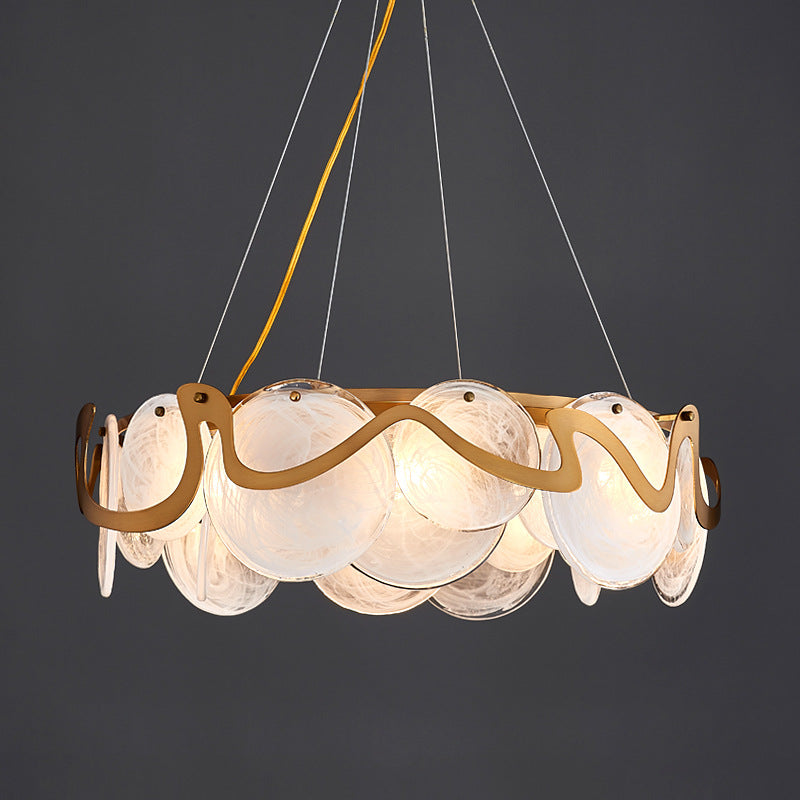 Contemporary Luxury Gold Finish Frame Cloud Texture Glass Disc 8/10-Light Chandelier For Living Room