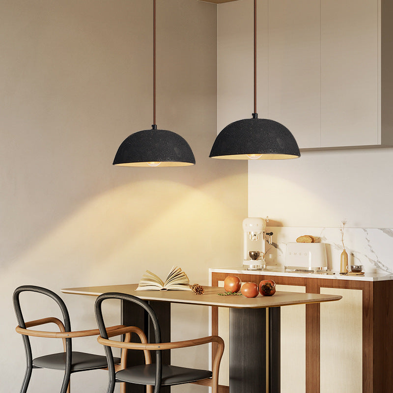 Modern Minimalist Ceramic Wood Semicircular 1-Light Pendant Light For Dining Room