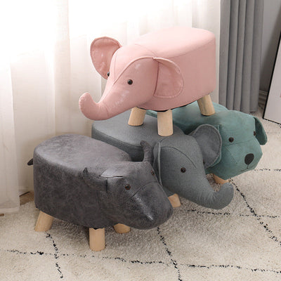 Contemporary Creative Fabric Elephant Shape Wood Legs Low Stool For Living Room