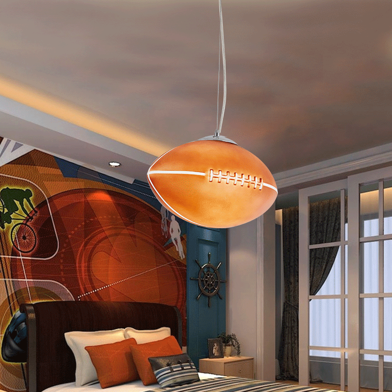 Contemporary Creative Iron Glass Elliptical Rugby 1-Light Pendant Light For Bedroom