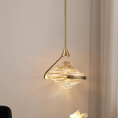 Modern Minimalist Irregular Diamond Iron Glass LED Pendant Light For Bedroom