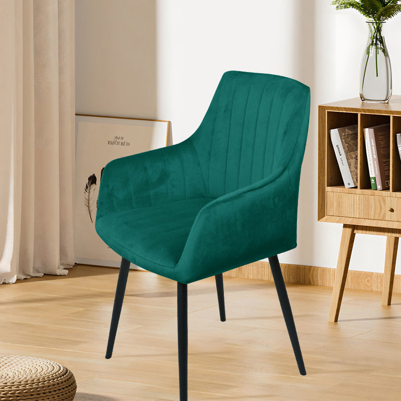 Modern Minimalist Square Iron Velvet Fabric Sponge Dining Chair Four Legs Armrest Backrest For Dining Room