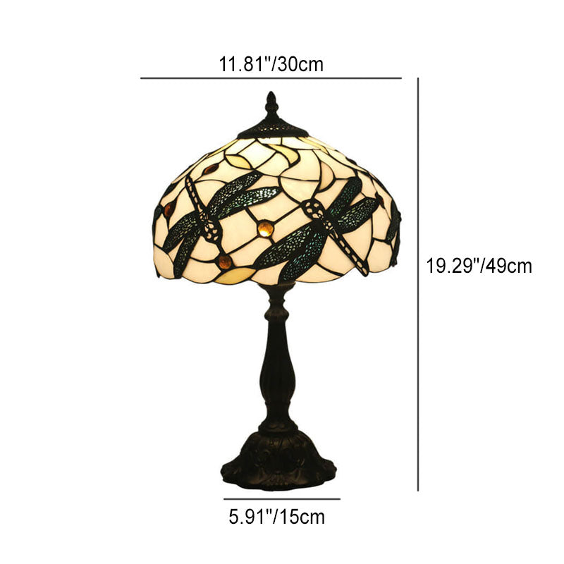 Mediterrane Vintage Tiffany Glasmalerei 1-flammige Tischlampe 