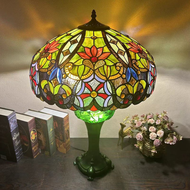 Traditional Tiffany Dome Resin Glass 3-Light Table Lamp For Living Room