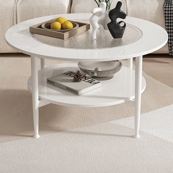 Contemporary Scandinavian Round Glass Marble Stainless Steel End Table 2-Tier For Living Room