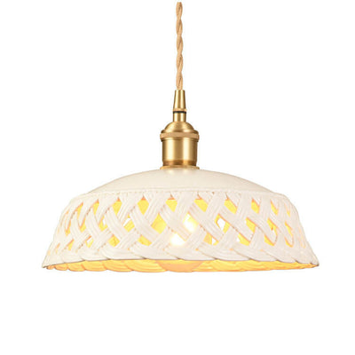 Nordic Minimalist Ceramic Hollow Design Dome Brass 1-Light Pendant Light