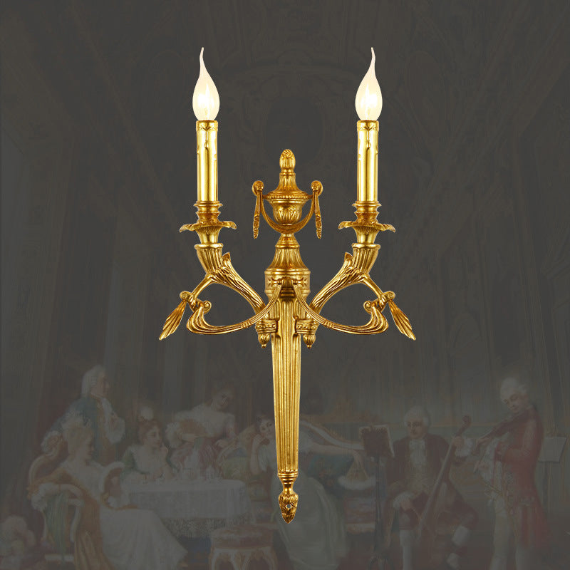 Traditional European Brass Candle Candleholder 2-Light Wall Sconce Lamp For Bedroom