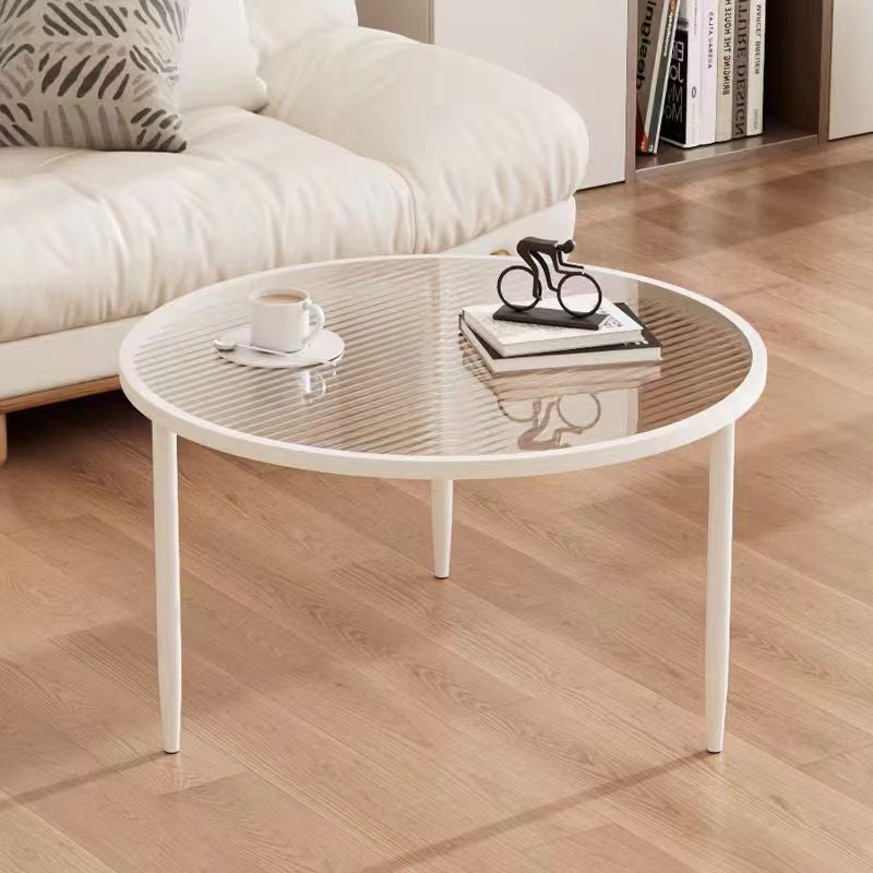 Modern Minimalist Round Glass Metal Coffee Table For Living Room