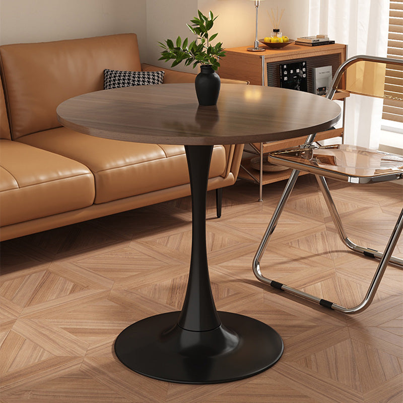 Modern Simplicity Round Imitation Wood Grain Carbon Steel Base End Table For Living Room