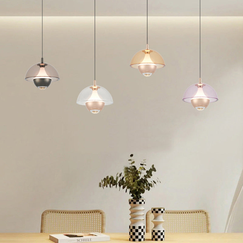 Modern Simplicity Hemisphere Liftable Aluminium Acrylic LED Pendant Light For Dining Room