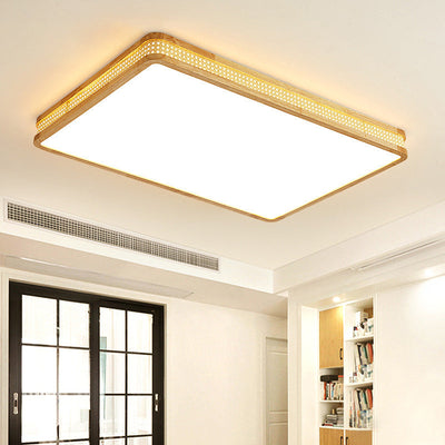 Modern Minimalist Square Acrylic Wood LED Flush Mount Ceiling Light For Bedroom