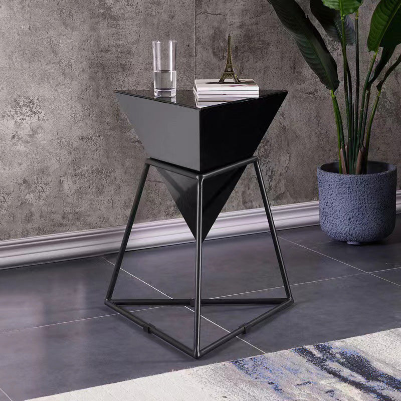 Contemporary Nordic Triangle Pyramid Glass Slate Metal Side Table For Bedside