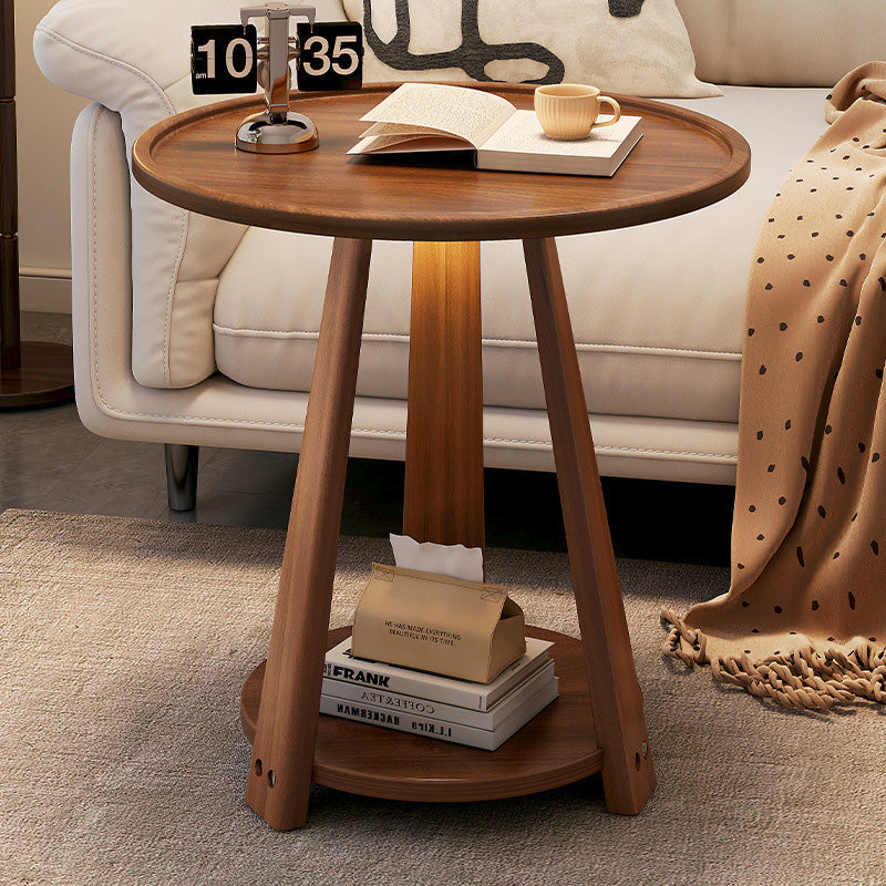 Modern Minimalist Round Tripod Wooden Coffee Table 2-Tier For Living Room