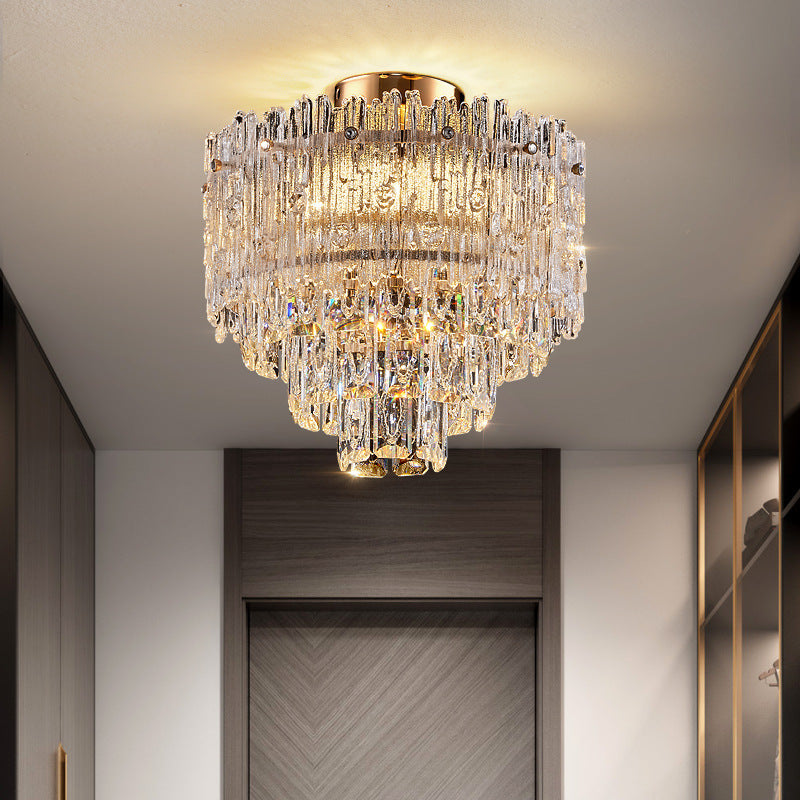 Modern Luxury Hardware Crystal LED Semi-Flush Mount Ceiling Light For Living Room