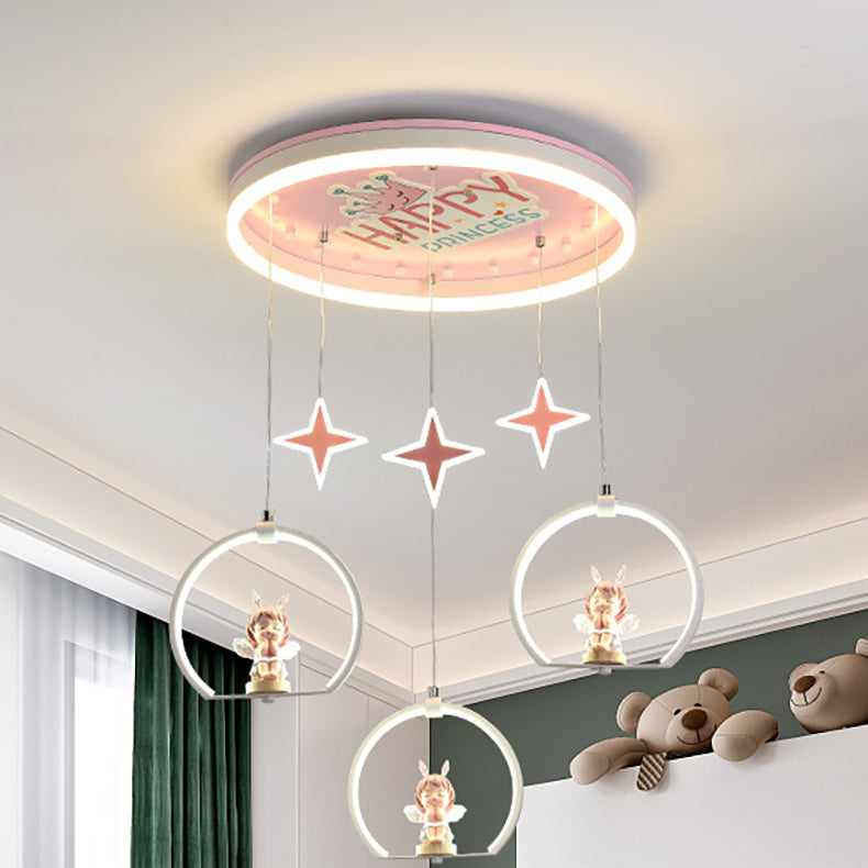 Contemporary Creative Cartoon Princess Elsa Acrylic Round Shade LED Flush Mount Ceiling Light For Bedroom