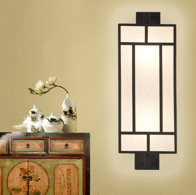 Contemporary Retro Rectangular Fabric Shade Iron 1-Light Wall Sconce Lamp For Dining Room