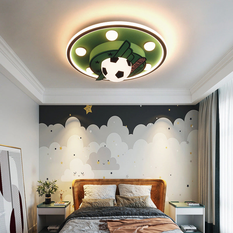 Contemporary Creative Kids Soccer Hardware ABS Acrylic LED Flush Mount Ceiling Light For Bedroom