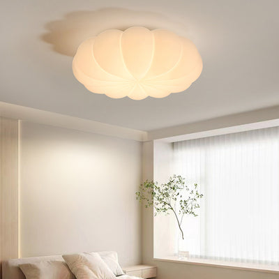 Contemporary Nordic Metal PE Round Pumpkin LED Flush Mount Ceiling Light For Bedroom