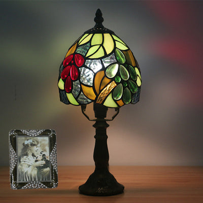 Traditional Tiffany Grape Fruit Stained Glass 1-Light Table Lamp For Bedroom