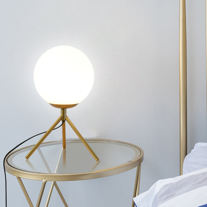 Contemporary Nordic Iron Glass Ball Bracket 1-Light Table Lamp For Bedside