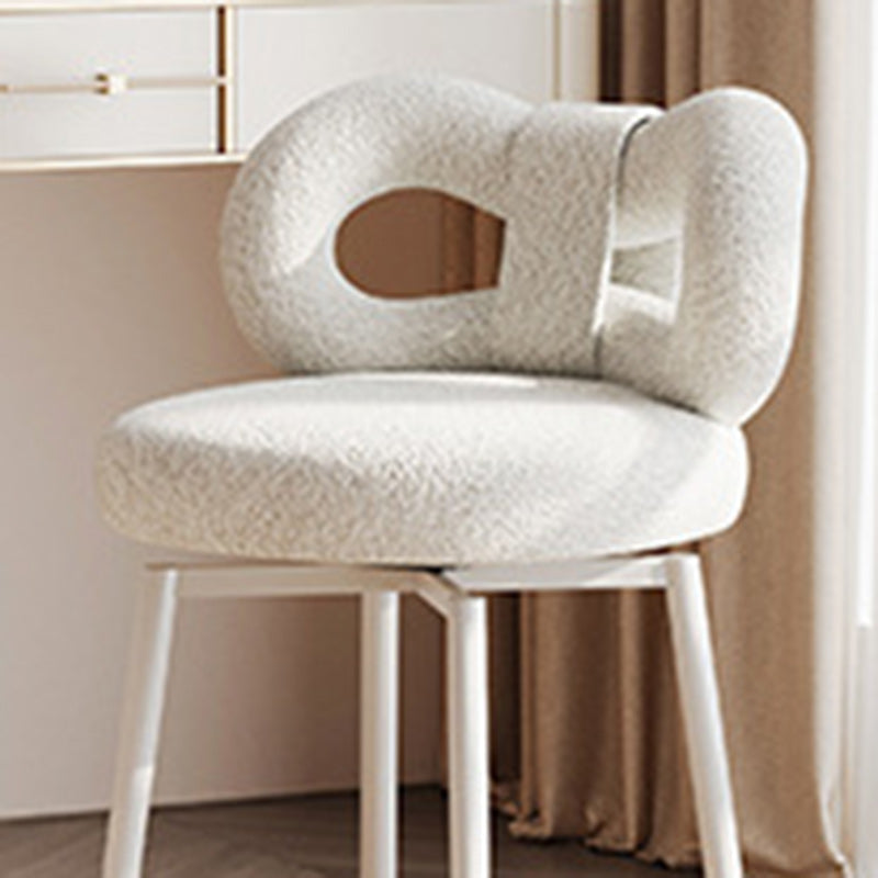 Contemporary Creative Round Upholstered Bow Lambswool Iron Vanity Stool Backrest For Bedroom