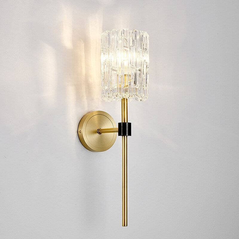 European Luxury Crystal Cylinder Long Pole 1/2 Light Wall Sconce Lamp