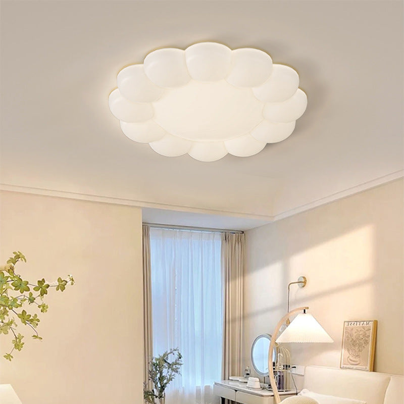 Contemporary Nordic Cream PE Flower LED Flush Mount Ceiling Light For Bedroom