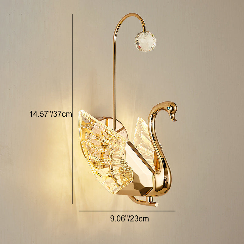 Modern Luxury Crystal Aluminum Acrylic Swan LED Wall Sconce Lamp For Bedside