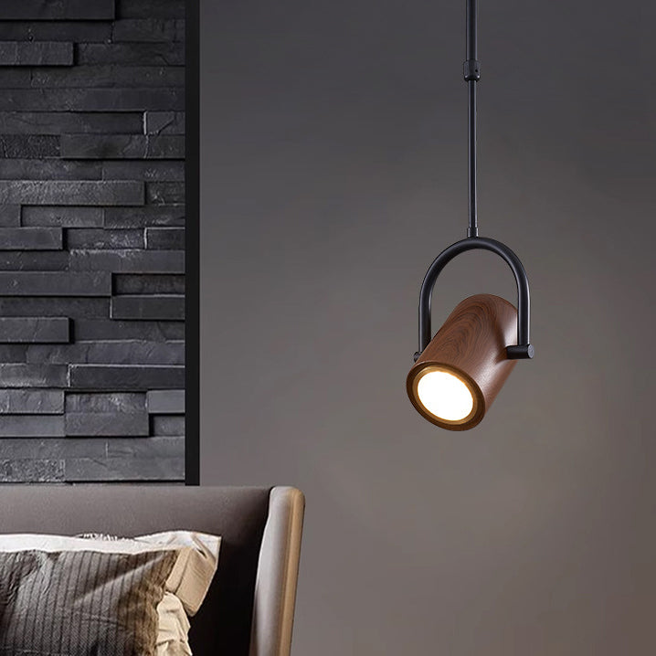 Modern Minimalist Cylinder Rotatable Angled Iron Glass LED Pendant Light For Living Room