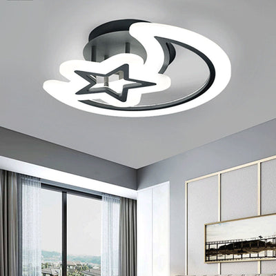 Modern Minimalist Moon Star Hardware Acrylic LED Semi-Flush Mount Ceiling Light For Living Room